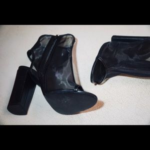 Black Mesh Open Toe Heels